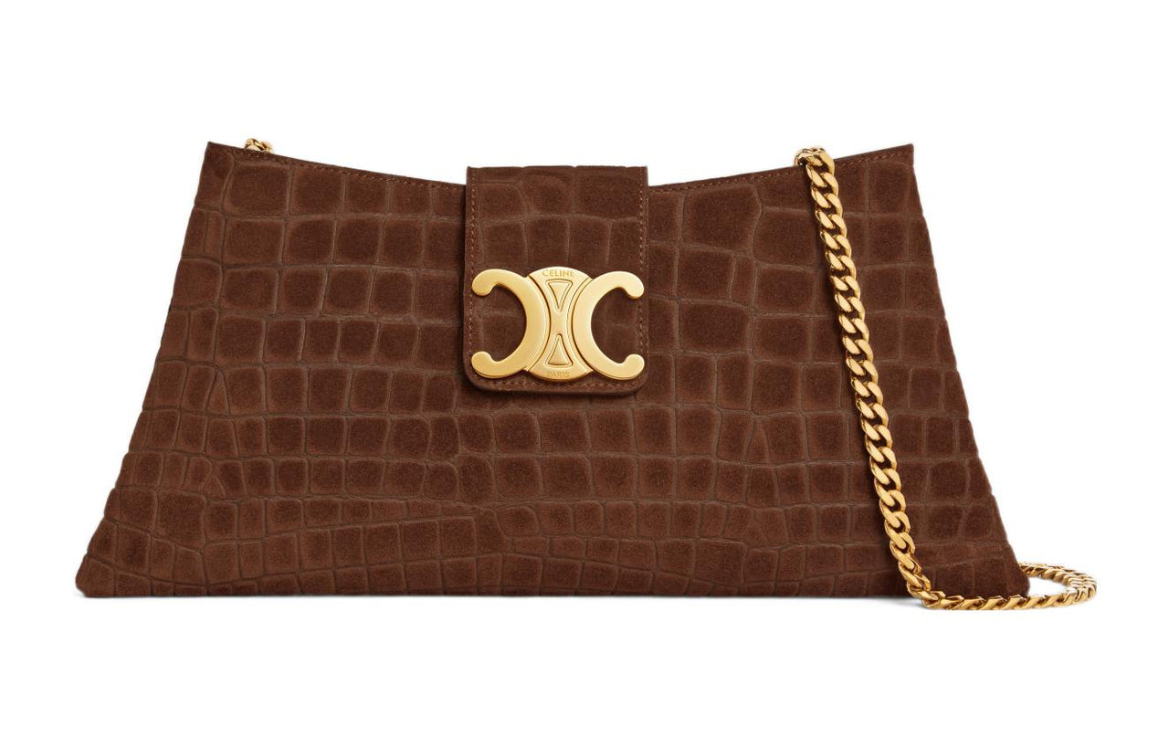 CELINE WilternTriomphe Cow Leather Suede Handbag Shoulder Bag Women's Brown