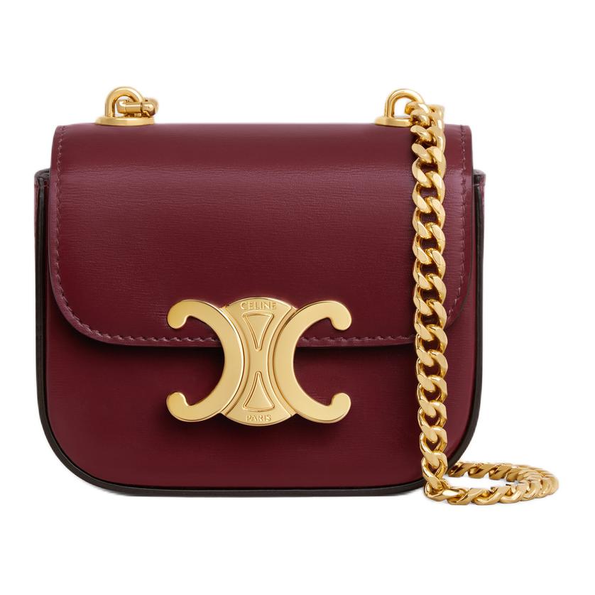 CELINE Shiny Calfskin Shoulder Bag, Crossbody Bag Mini Women's Light Burgundy