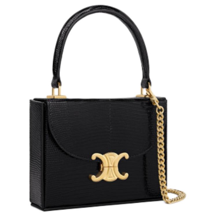 CELINE Lizard Skin Handbag Small Size Unisex Black
