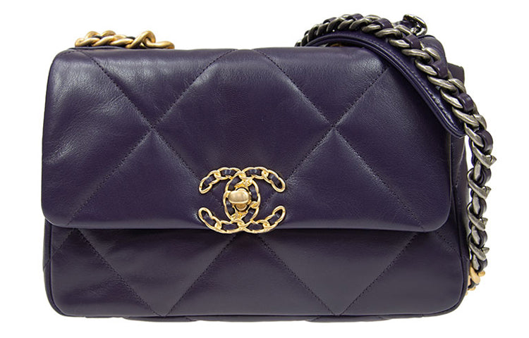 CHANEL 19Bag Sheepskin Shoulder Bag Crossbody Bag Women's Purple Blue