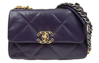 CHANEL 19Bag Sheepskin Shoulder Bag Crossbody Bag Women's Purple Blue
