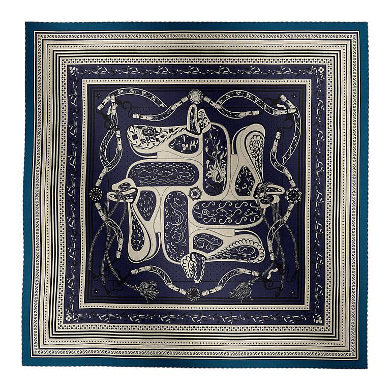 HERMES Cashmere Shawls Women's Marine Blue