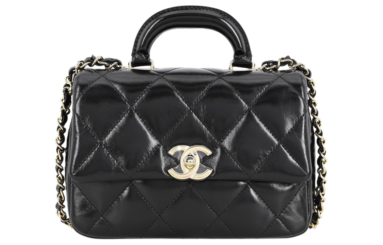 CHANEL Polished Lambskin Mouth Cover Bag Crossbody Bag Women's Black