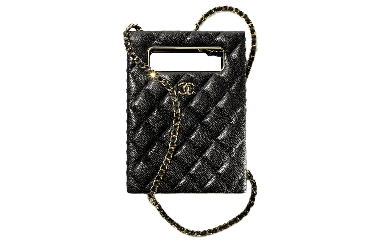 CHANEL Embossed Lambskin Beads Evening Party Bag Shoulder Bag Crossbody Bag Women's Black