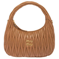MIU MIU Wander Series Sheepskin Hobo Bag, Shoulder Bag, Crossbody Bag, Handbag Women's Dark Camel