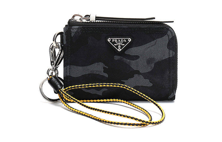 PRADA Fabric Card Holder With Clip Unisex Black