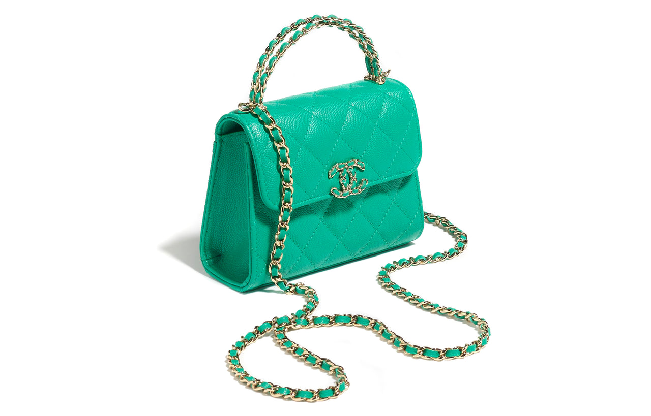 CHANEL Shiny Grained Calfskin Mouth Cover Bag Shoulder Bag Crossbody Bag Handbag Women's Green