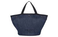 PRADA Denim With Leather Tote Bag Shopping Bag Shoulder Bag Crossbody Bag Handbag Small Size Women's Marine Blue/Black