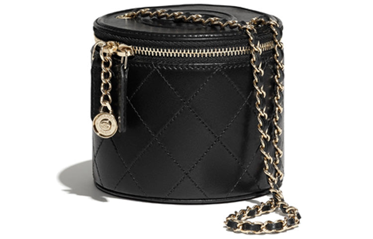 CHANEL Lambskin Round Bucket Bag Shoulder Bag Women's Black