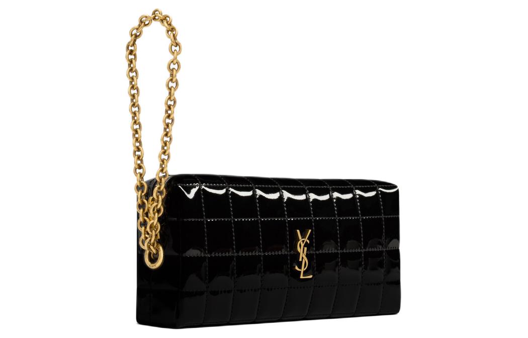 SAINT LAURENT CASSANDRE Polyurethane With Polyester Clutch Women's Black