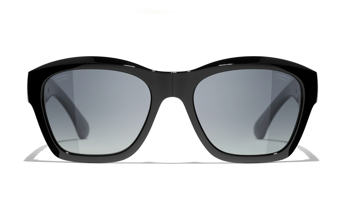 CHANEL Plate Frame Irregular Shape Sunglasses Women's Black