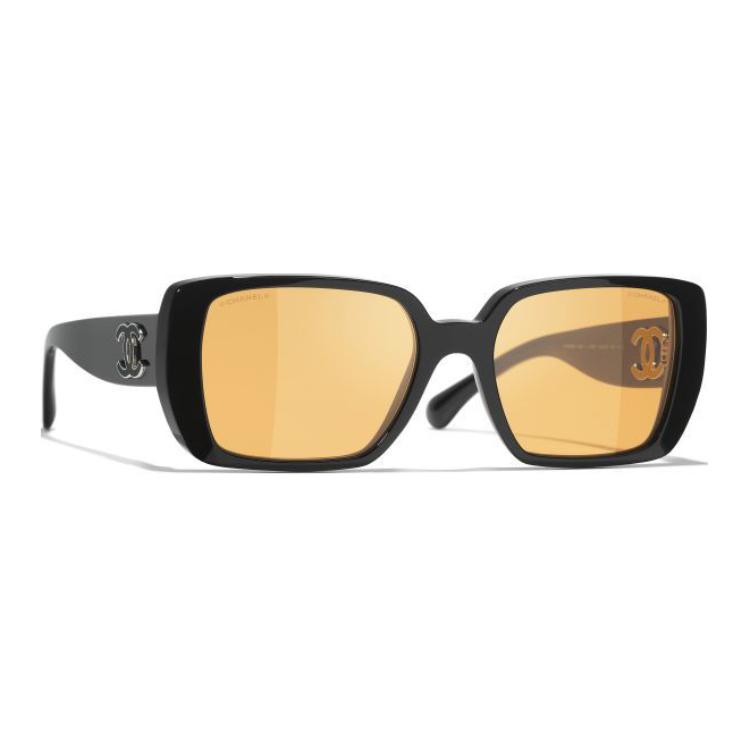 CHANEL Resin Square Sunglasses Unisex Black