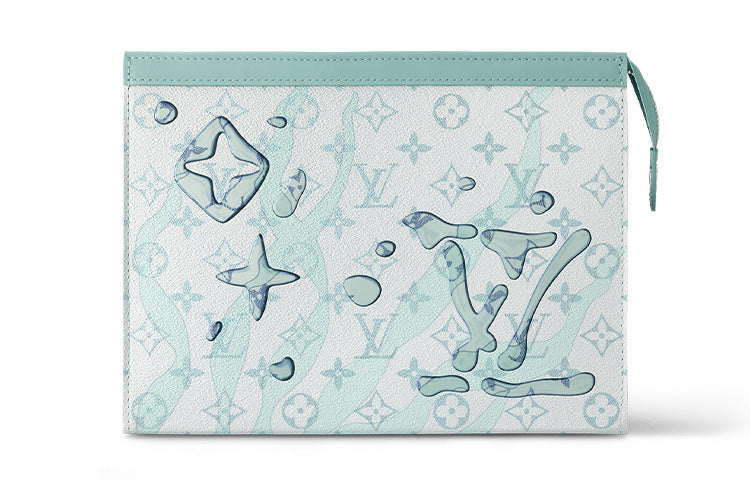LOUIS VUITTON Pochette Voyage Canvas Cowhide Toiletry Bag Clutch Regular Men's Black & Light Blue