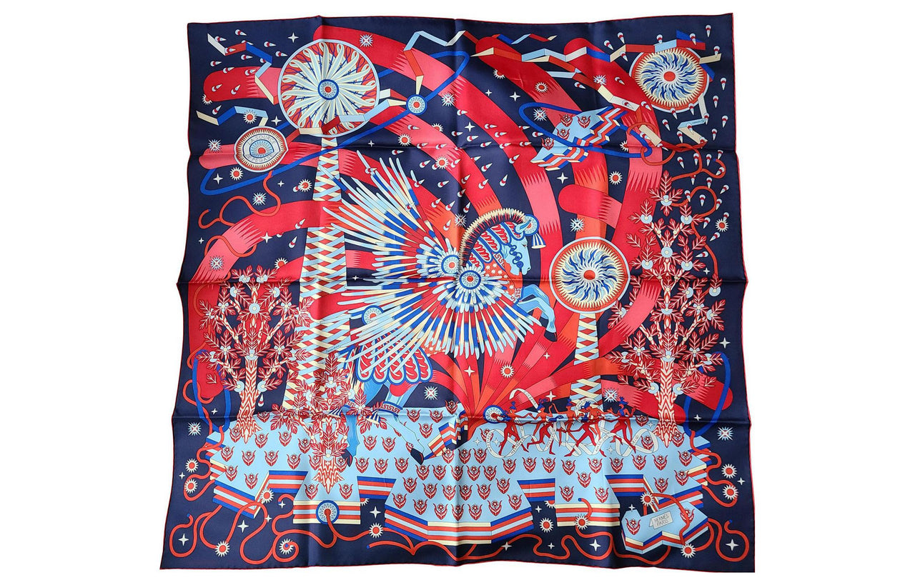 HERMES Silk Scarf Women's Blue/Red