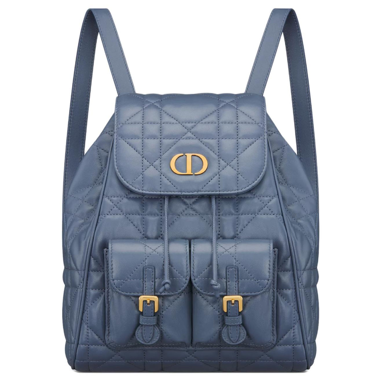 DIOR Caro Sheepskin Backpack Medium Size Women's Black Denim Blue