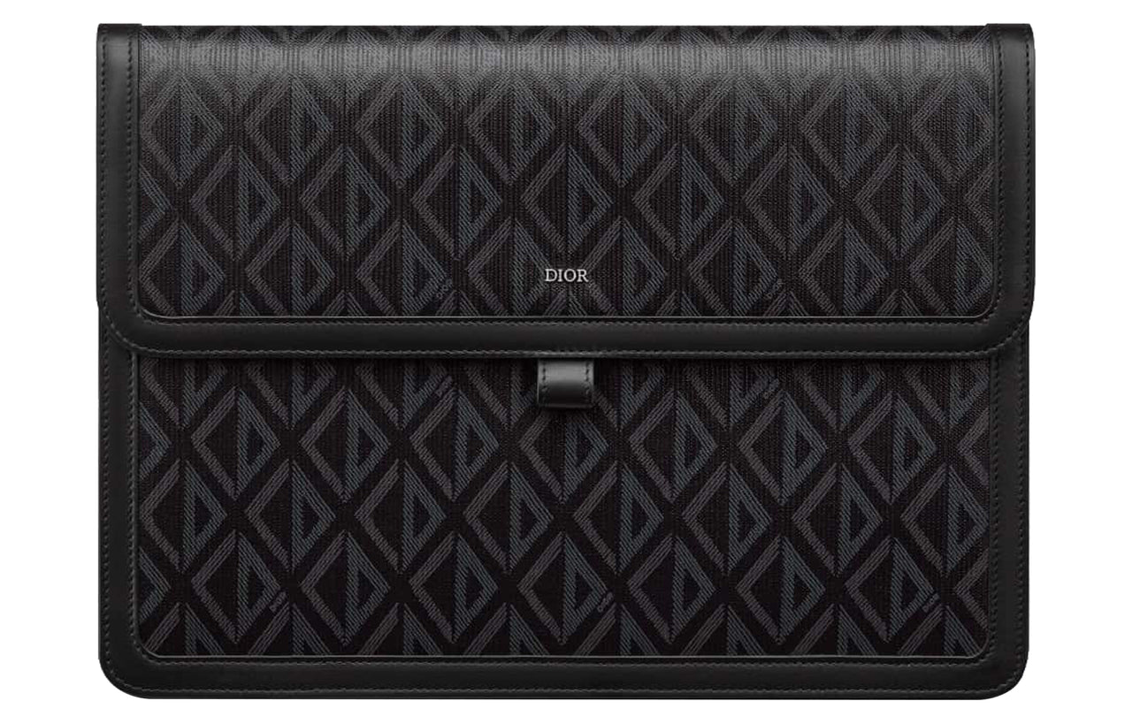 DIOR Hit The Road Diamond Canvas Cow Leather Patchwork Clutch Men's Black