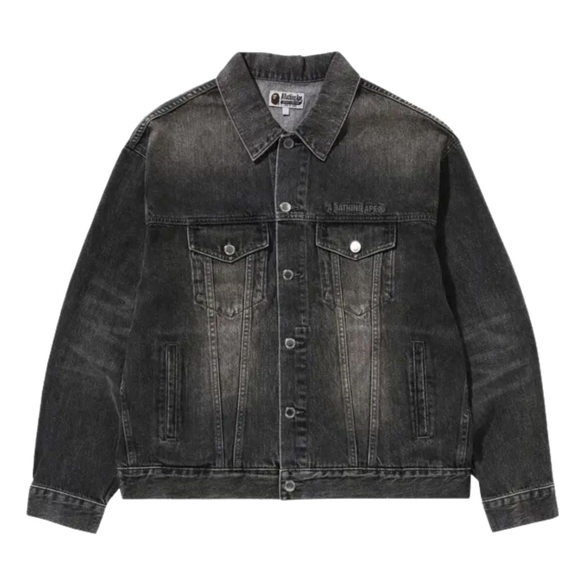 A Bathing Ape Distressed Denim Trucker Jacket 'Black' 1K80-140-308-BLACK