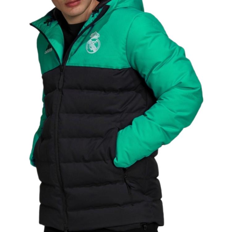 adidas Soccer Stay Warm Windproof Hooded Down Jacket 'Black Green' GR4268