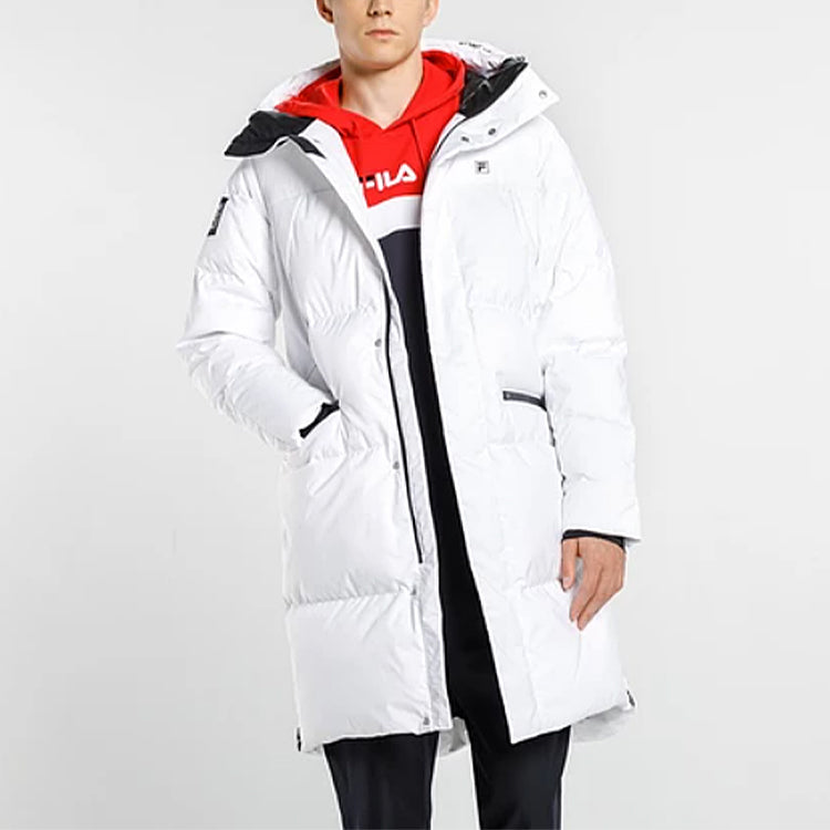 FILA Sports mid-length Woven hooded down Jacket White F11M944931F-WT