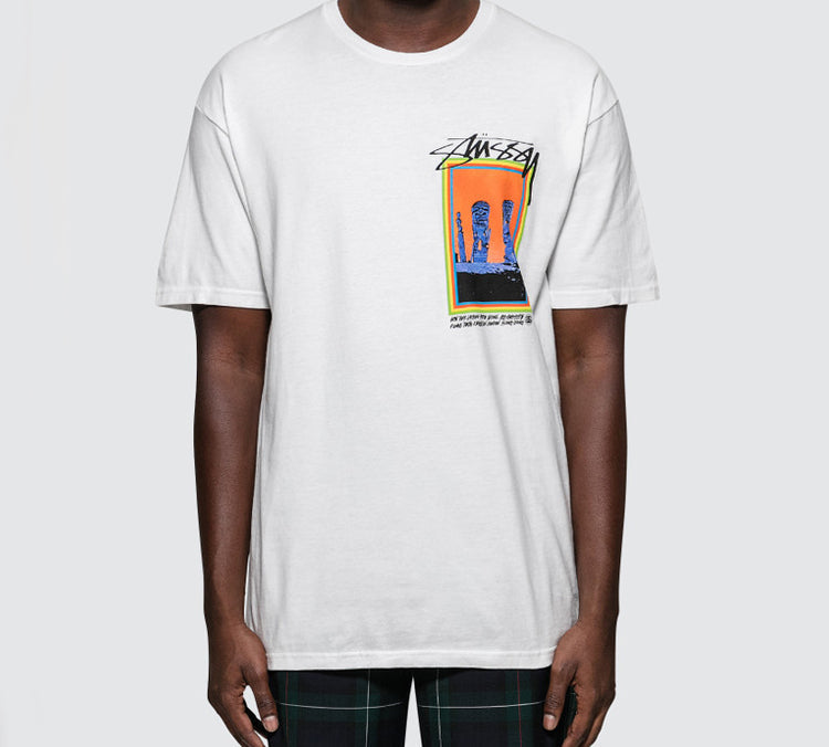 Men's Stussy Tiki Tee Logo Printing Short Sleeve White 1904271