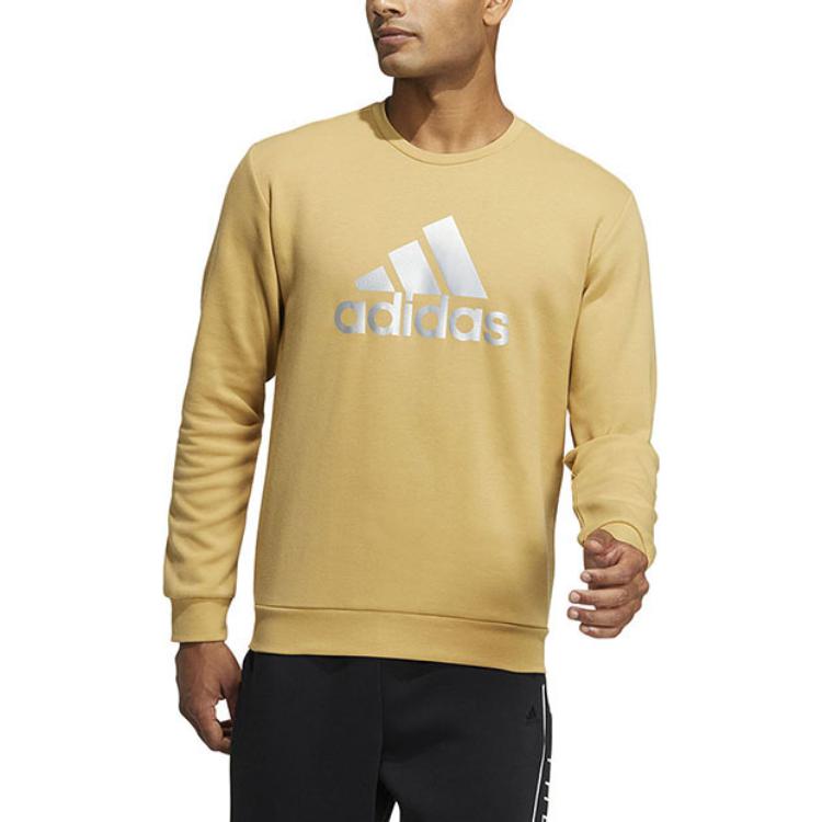Men's adidas Brand Large Logo Printing Round Neck Long Sleeves Khaki HM2962