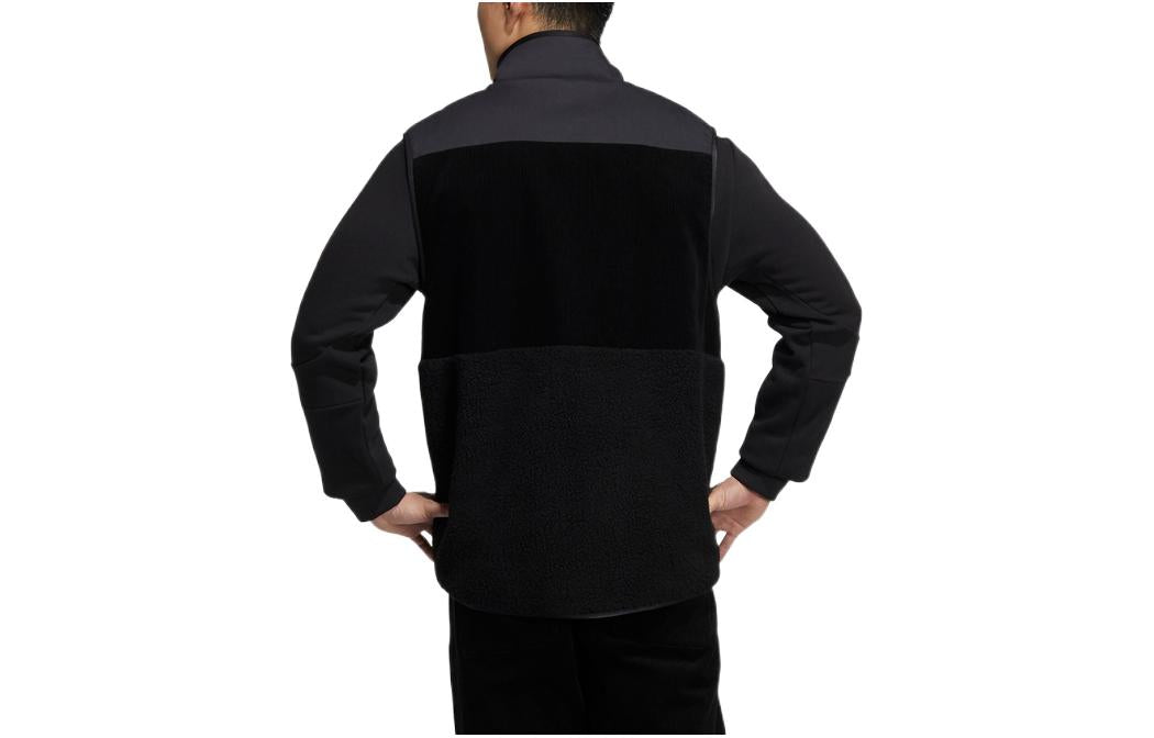 Men's adidas Solid Color Logo Stand Collar Zipper Long Sleeves Jacket Black HG1844