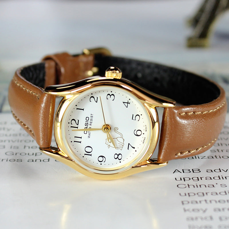Casio Influencer Analog Leather Strap Watch 'Brown White Gold' LTP-1094Q-7B7
