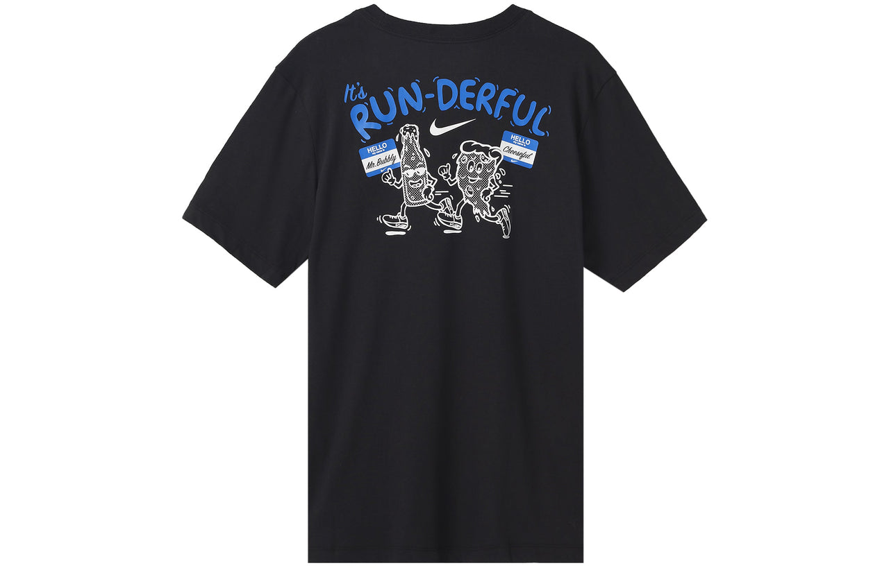 Nike Dri-FIT Back Cartoon Alphabet Pattern Printing Round Neck Breathable Running Short Sleeve Black DO0771-010