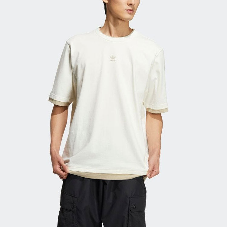 Men's adidas originals Splicing Logo Round Neck Short Sleeve Japanese Version White T-Shirt HM7992