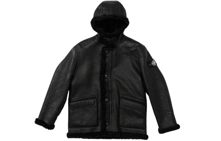 Supreme x Stone Island Hand-Painted Hooded Shearling Jacket 'Black' SUP-FW20-300