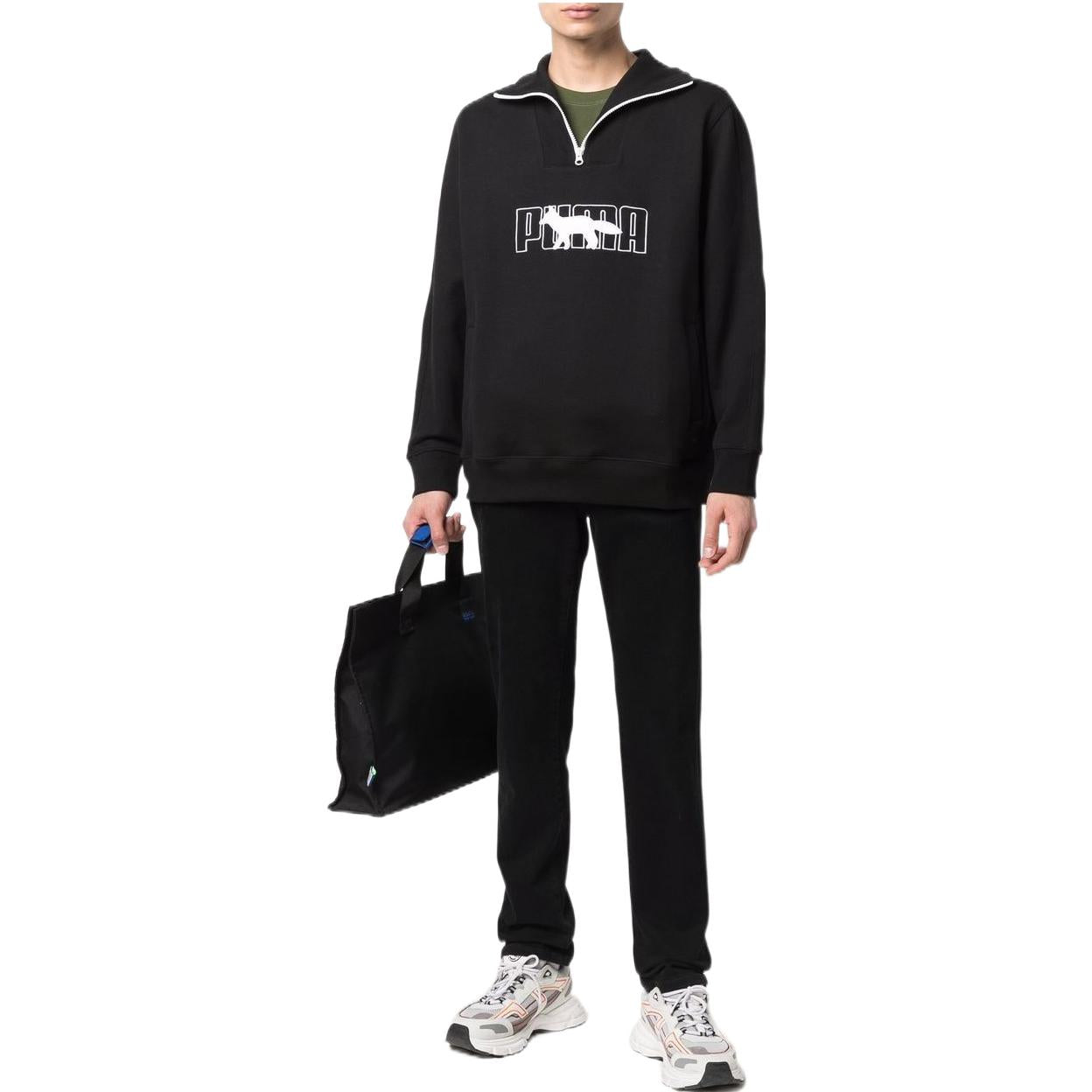 PUMA x Maison Kitsun Half Zip Sweater 'Black White' 532322-01