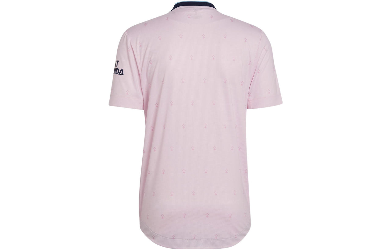 Men's adidas Logo Alphabet Printing Ribbed V Neck Short Sleeve Pink T-Shirt HF0710