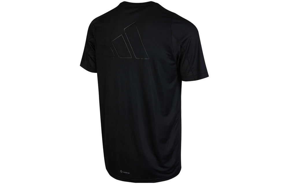 adidas Solid Color Logo Printing Sports Round Neck Short Sleeve Black HC0409