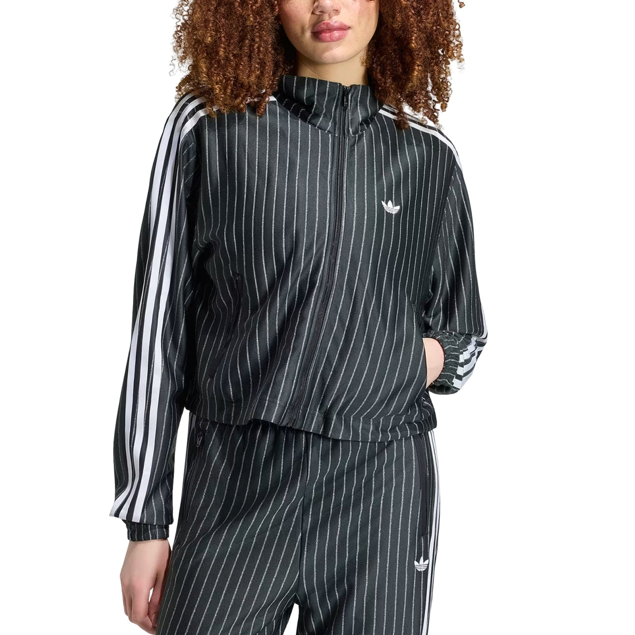 (WMNS) adidas Firebird Pinstripe Track Jacket Asia Sizing 'Black Silver Metallic' KR9576