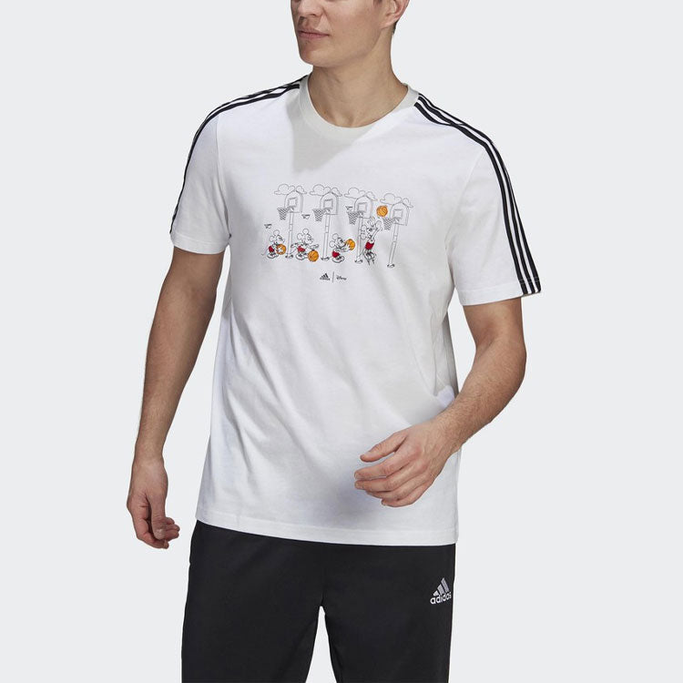 adidas x Disney Crossover M 3s Dsny Bb T Mickey Cartoon Printing Stripe Sports Short Sleeve White GL3086