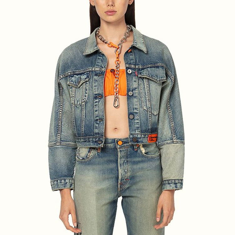 HERON PRESTON x Levis Crossover Washed Distress Short Denim Jacket Denim Blue HWYE005R209250017301