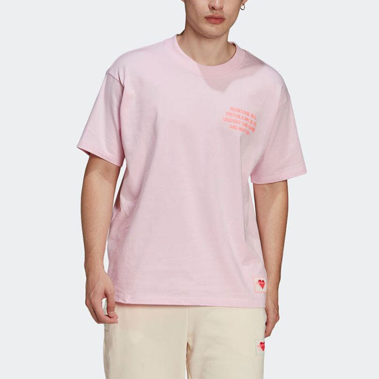adidas originals Alphabet Printing Round Neck Pullover Short Sleeve Pink T-Shirt HI6014