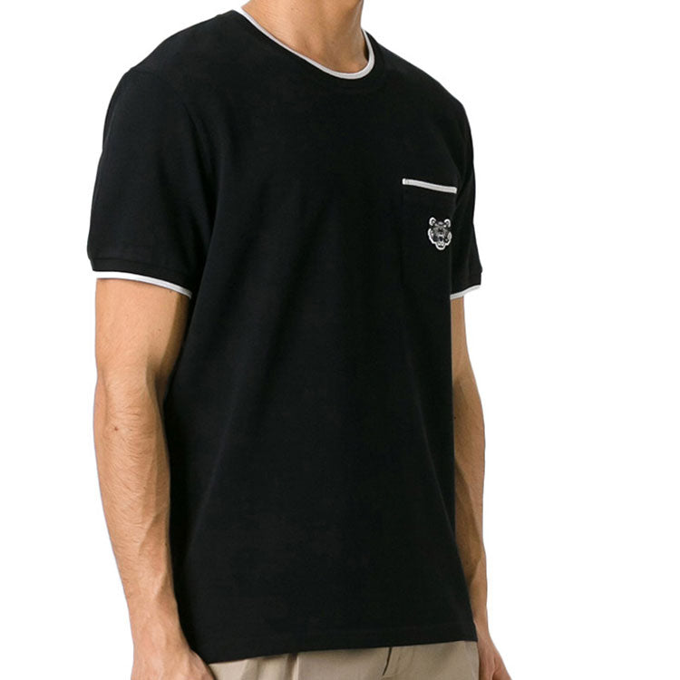 Men's KENZO SS21 Embroidered Pocket Round Neck Short Sleeve Black F755TS0014BA-99
