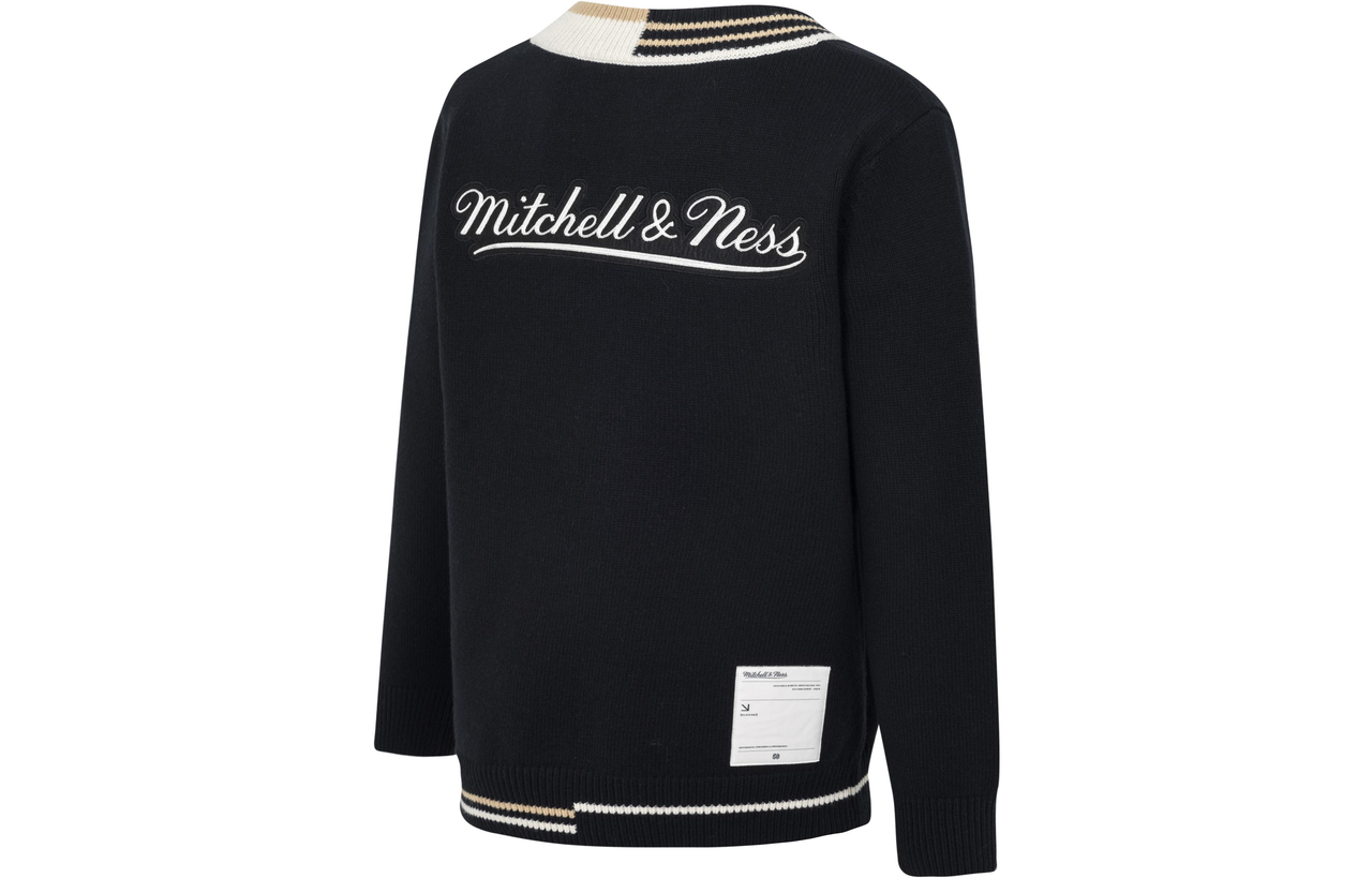 Mitchell & Ness Branded Contrasting V-Neck Sweater 'Black' MNHLAWTOKJ011-BLK