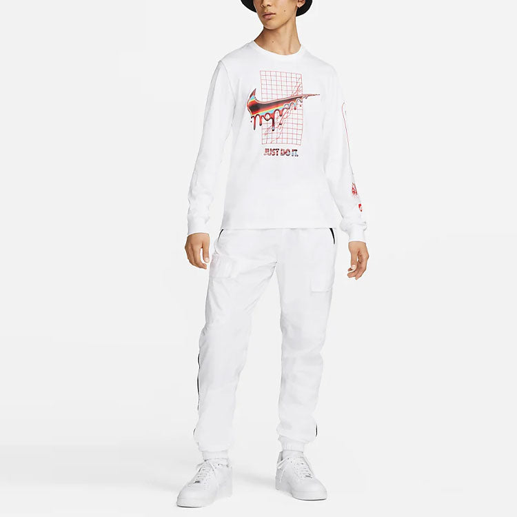 Men's Nike Alphabet Logo Printing Round Neck Long Sleeves White T-Shirt DR8075-100