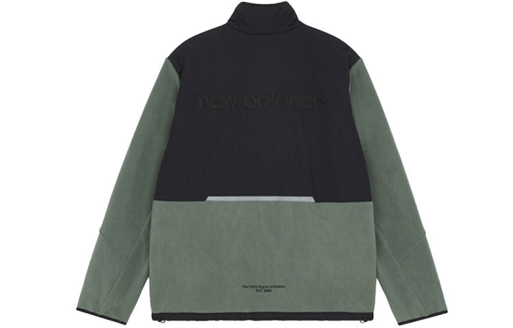 New Balance Colorblock logo Sports Stand Collar Polar Fleece Jacket Black Green 6DB42133-KH