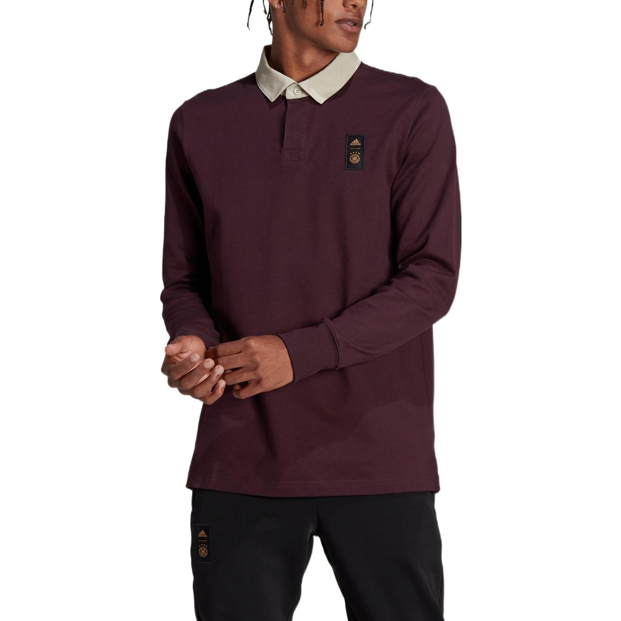 Men's adidas Solid Color Brand Logo Casual Long Sleeves Dark Sauce Purple Polo Shirt HC1274