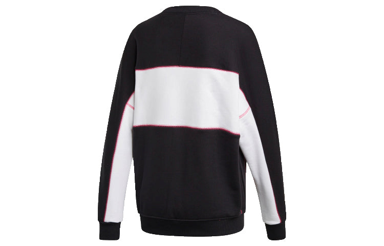 (WMNS) adidas originals Sweatshirt Large Logo Round Neck Colorblock Sports Hoodie Black FH7563