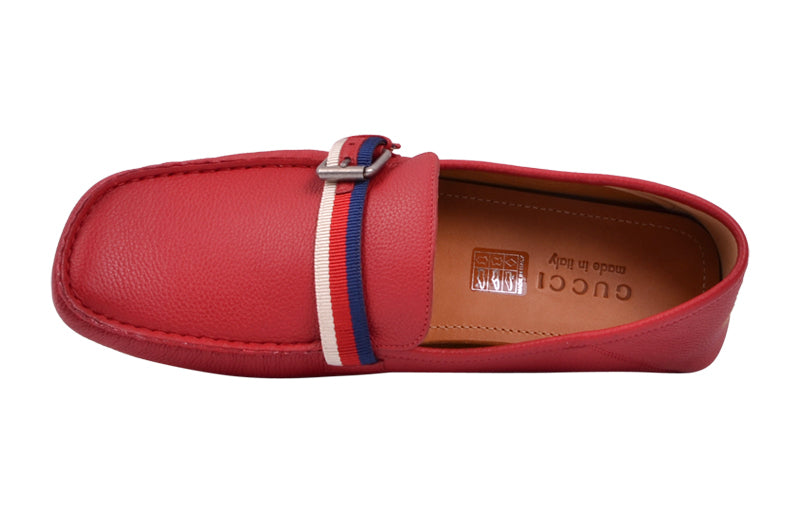 Gucci Cowhide Bee Embroidered Classic Stripe Flats 'Red' 473766-BXON0-6467