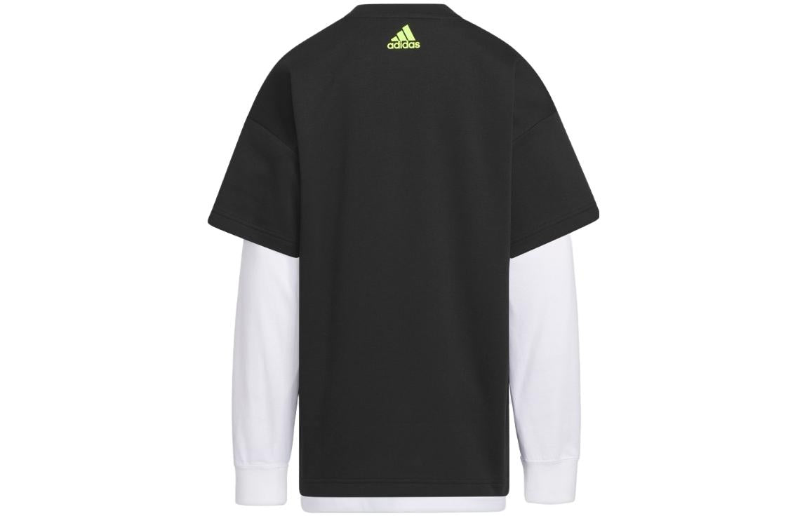 (GS) adidas Original Street Sport 2-In-1 T-Shirt 'Black White' IN6552