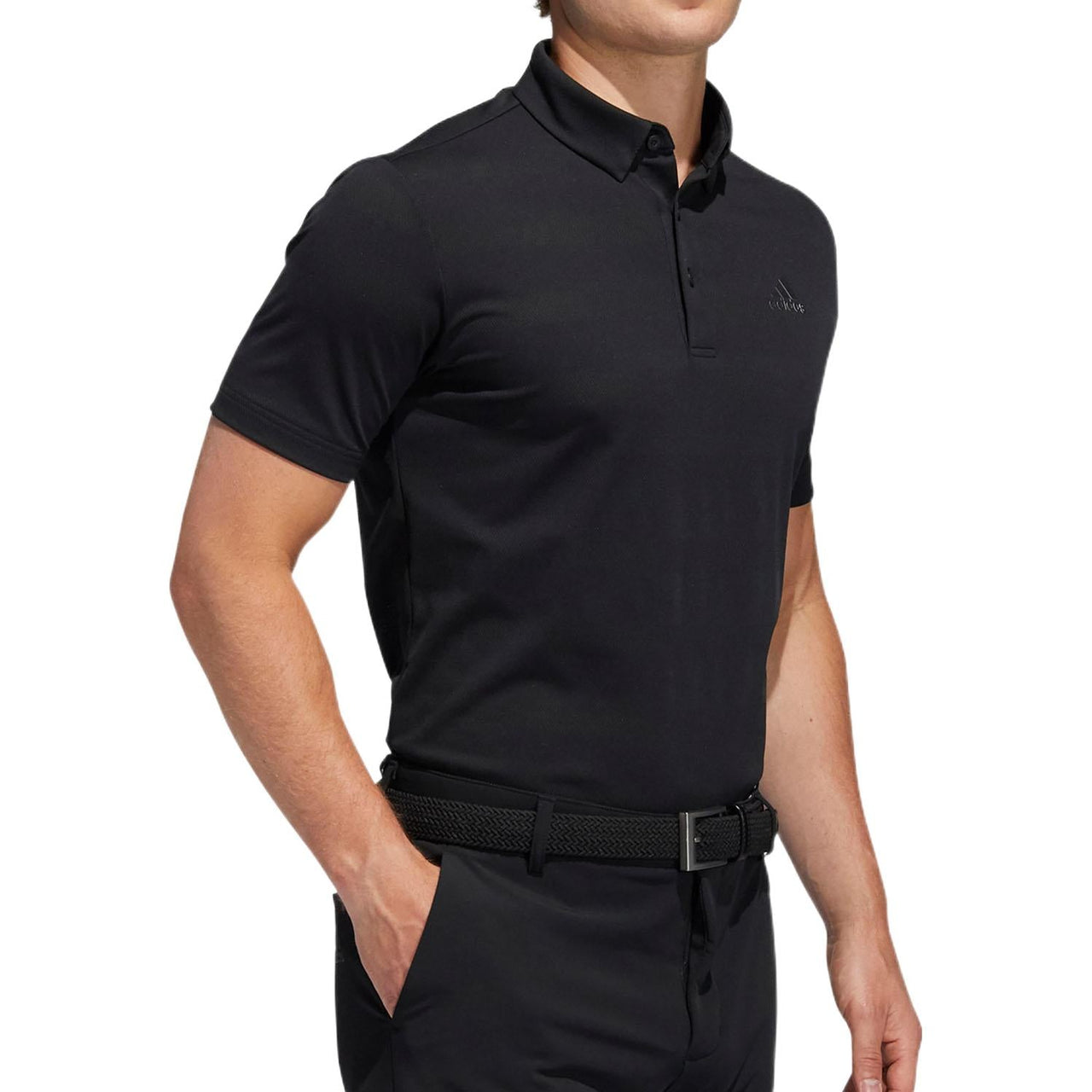 Men's adidas Solid Color Small Logo Printing Golf Short Sleeve Black Polo Shirt FS6881