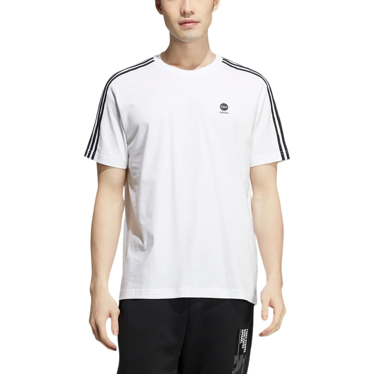 Men's adidas neo Contrasting Colors Stripe Athleisure Casual Sports Short Sleeve White T-Shirt HD4665