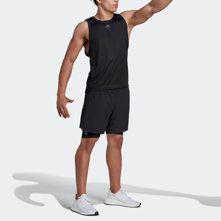 adidas Solid Color logo Printing Round Neck Sports Vest Black HP1757