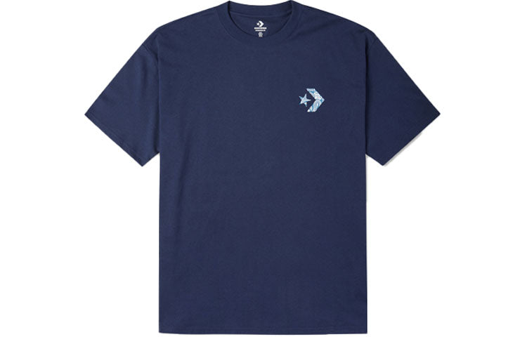 Converse Contrasting Colors cashew Loose Round Neck Short Sleeve Couple Style Blue 10023154-A03