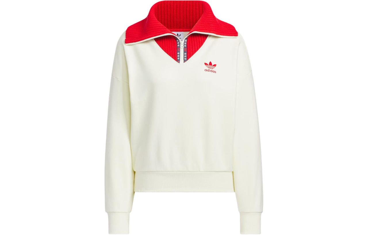(WMNS) adidas Originals x Feifei RUAN Crewneck Zip Up Sweatshirt Asia Sizing 'White Red' JE1606